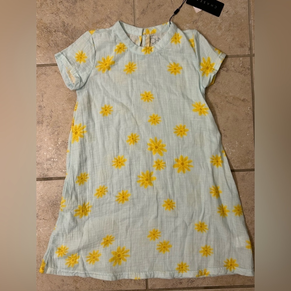 NWT chaser all over sunflower powder blue gauze Dress sz 6
